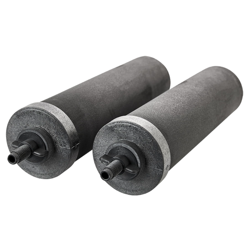 Two black cylindrical replacement water filters with threaded connectors, designed for gravity-fed filtration systems, featured in Appliances and Water Heating and Treatment collections.