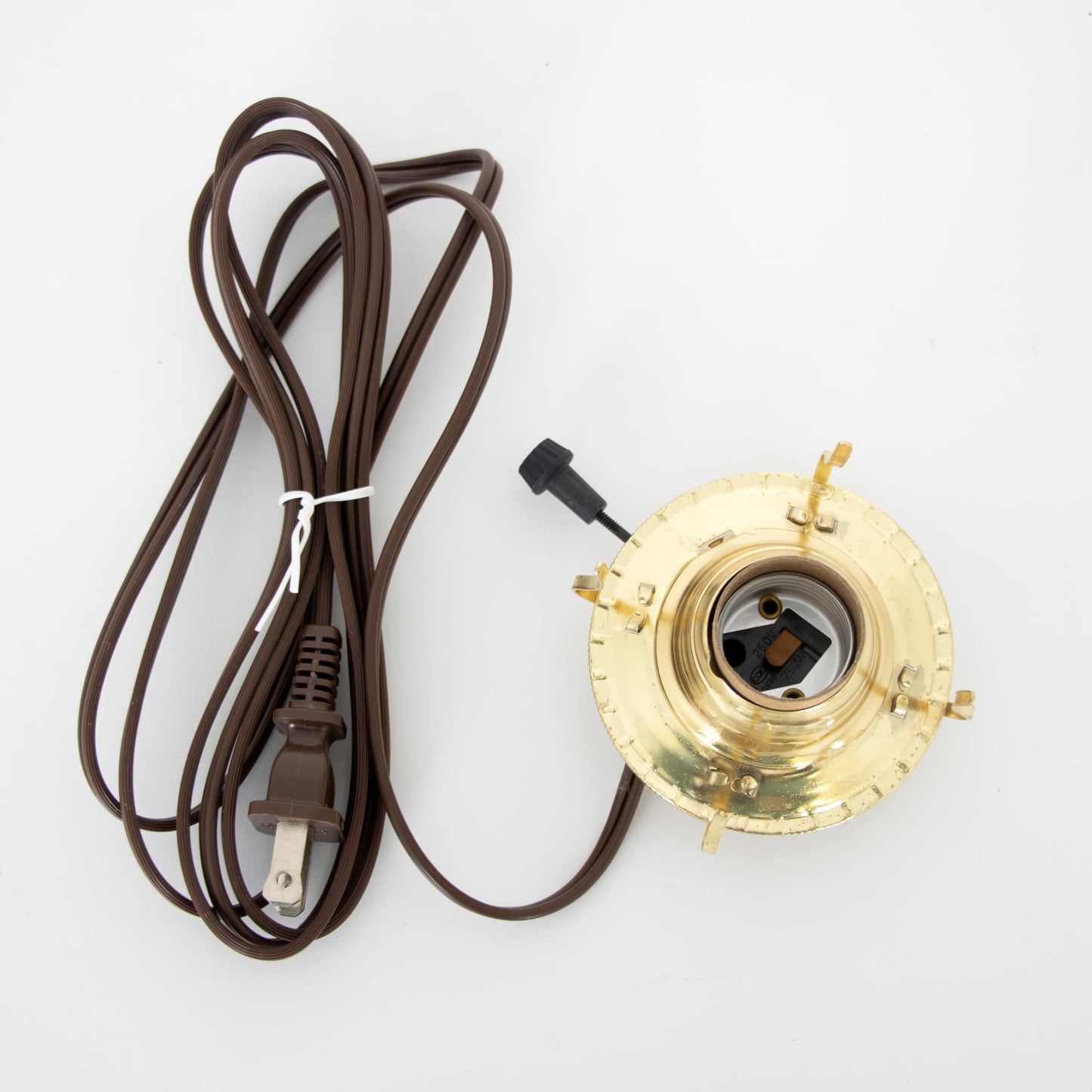 Handcrafted brass plated electrified burner with removable screw-on collar, UL listed 6 ft. brown cord, fits most #2 collars, ideal for Lamps & Lighting, Parts and Accessories, and Electric Conversion collections.