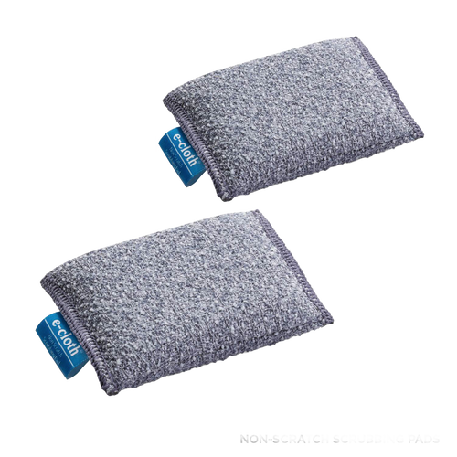 Two gray microfiber cleaning cloths with textured surfaces and blue fabric tags, designed for chemical-free cleaning, ideal for Home & Decor, Household Cleaning, Cleaning Utensils and Gadgets, Best Sellers, and Promo Eligible collections.