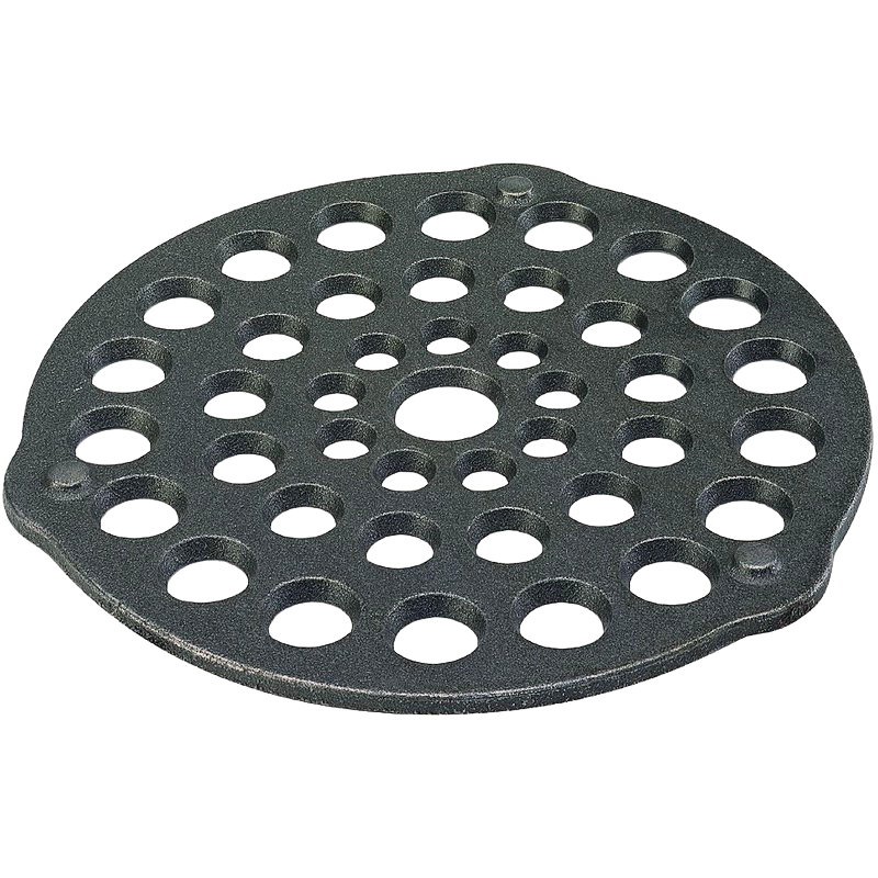 Handcrafted cast iron meat rack trivet with multiple holes to prevent scorching, designed for use in Dutch ovens, featured in Kitchen & Food, Cookware, Cast Iron, USA Made, Best Sellers collections.