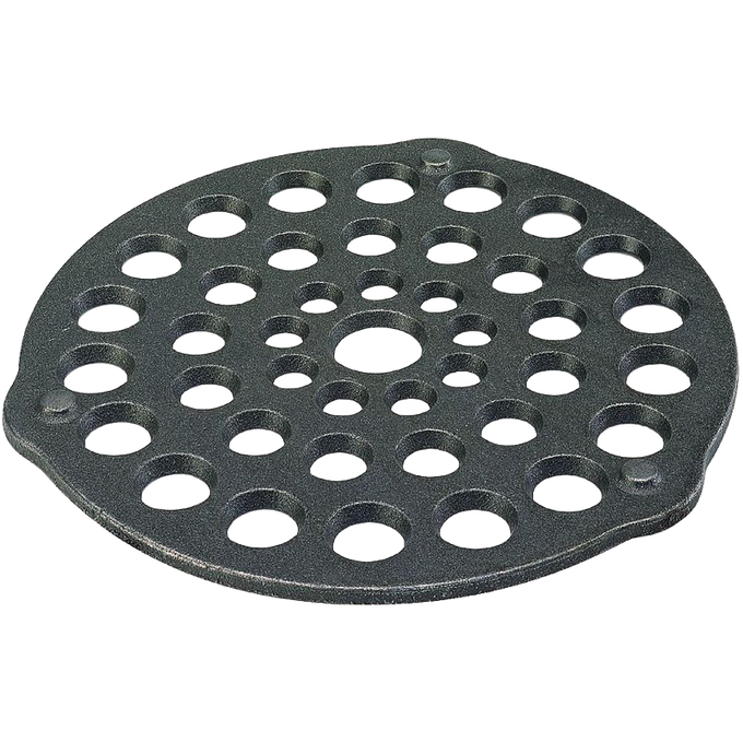 Handcrafted cast iron meat rack trivet with multiple holes to prevent scorching, designed for use in Dutch ovens, featured in Kitchen & Food, Cookware, Cast Iron, USA Made, Best Sellers collections.