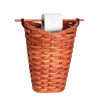 Handwoven maple wood toilet paper holder basket with birch dispensing rod, Amish made in the USA, holds four standard rolls, featured in Home & Decor and Household Helpers collections.