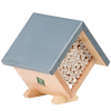 Handcrafted pine wood bee house with zinc roof and paper nesting tubes, designed to provide shelter for beneficial bees, ideal for Farm, Garden & Tool, Garden Accessories, Best Sellers, and Promo Eligible collections.