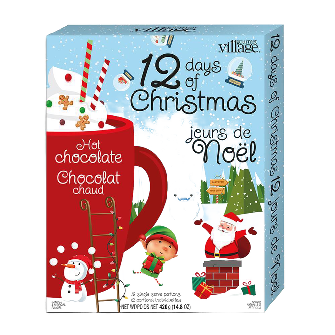 Festive holiday-themed box featuring whimsical Christmas illustrations and a large red mug with hot chocolate, ideal for Kitchen & Food, Snacks and Sweets, Beverages, Best Sellers, and Promo Eligible collections.