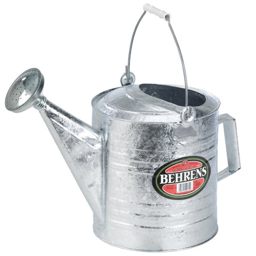 Galvanized steel watering pail with rust-resistant seamless finish, curved spout with perforated rose, wooden handle grip, featured in farm, garden tools, and best sellers collections.