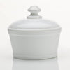 Milk-colored glass butter tub with matching lid, handcrafted by a family-owned company in Ohio, ideal for kitchen storage and serving, part of USA Made and Dinnerware collections.