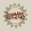 Lehman's genuine parts logo featuring stylized brown lettering inside a muted tan gear shape, representing quality supplies for camping, emergency, and outdoor collections.