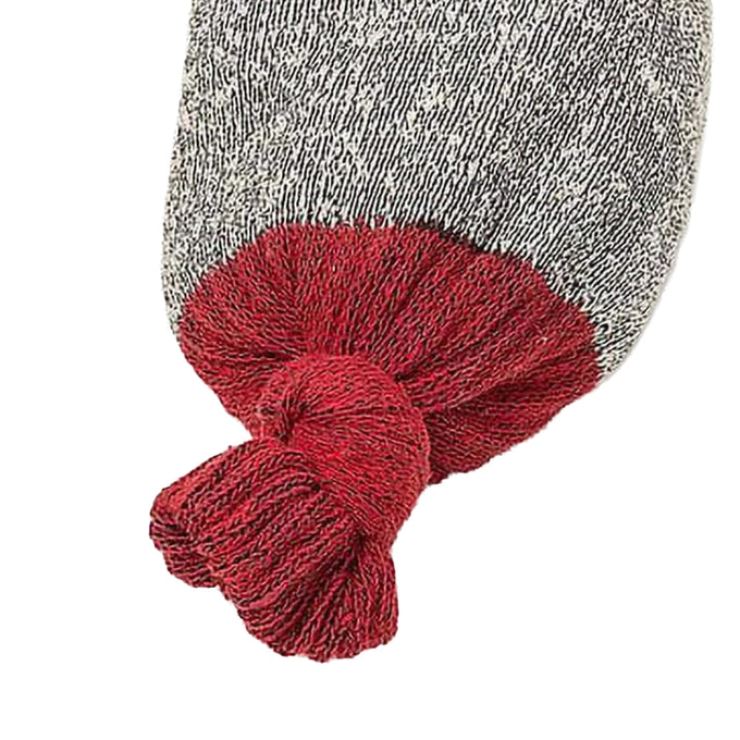 Close-up of a handcrafted soft knit hot pack cover in gray and red, designed for soothing relief and eco-friendly warmth, featured in Health & Wellness and Best Sellers collections.