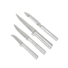 Set of four handcrafted stainless steel kitchen utensils including paring knives and a vegetable peeler, ideal for food prep in Farm, Garden & Tool and Kitchen & Food collections.