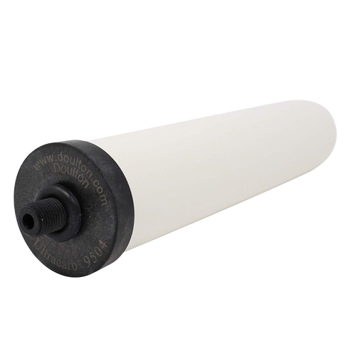 Long cylindrical water filter cartridge with black end caps, designed for efficient reduction of chlorine, bacteria, and heavy metals, ideal for Appliances and Water Treatment collections.
