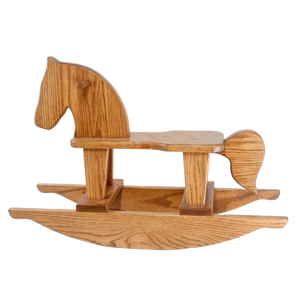 Handcrafted Amish made wooden rocking horse crafted from oak, designed for indoor play and featured in Toys, Books & Games, USA Made, Children's Toys, Wooden Toys, and Best Sellers collections.