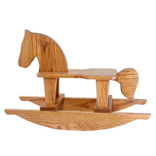 Handcrafted Amish made wooden rocking horse crafted from oak, designed for indoor play and featured in Toys, Books & Games, USA Made, Children's Toys, Wooden Toys, and Best Sellers collections.