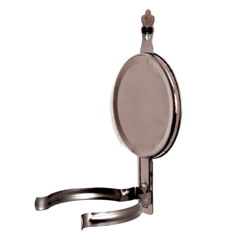 Handcrafted painted pewter-like wall bracket with round removable reflector designed to hold an oil lamp, featured in Lamps & Lighting, Oil Lamps, and Wall Lamps collections.