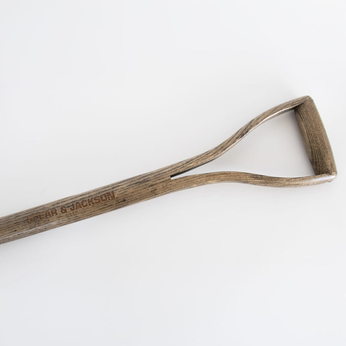 Weatherproof hardwood D-grip handle with ergonomic shape and brushed finish, designed for comfortable use in Farm, Garden & Tool and Digging and Cultivating collections.
