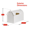 White and gold personalized mailbox with classic curved design and flagged door, highlighting exterior dimensions and durable construction, ideal for Home & Decor and USA Made collections.
