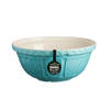 Turquoise earthenware mixing bowl with decorative embossed pattern and cream interior, handcrafted for Kitchen & Food, Cookware, Baking Supplies, and Best Sellers collections.