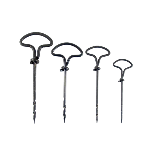 Set of four specially annealed steel gimlets in varying sizes with rounded handles for easy twisting, designed for wood drilling, featured in Farm, Garden & Tool and Hand Tools collections.