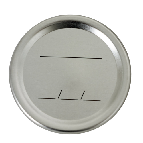 Silver-toned regular-mouth canning lid with BPA-free sealing compound and faint black labeling lines, suitable for Kitchen & Food, Food Preservation, Canning, and Best Sellers collections.