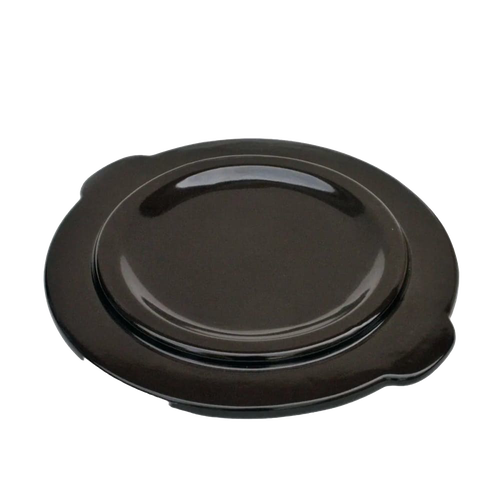 Handcrafted dark brown stoneware lid with side handles, made in USA, designed for protecting fermenting foods in Kitchen & Food, Food Preservation, Fermenting and Pickling collections.
