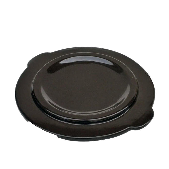 Handcrafted dark brown stoneware lid with side handles, made in USA, designed for protecting fermenting foods in Kitchen & Food, Food Preservation, Fermenting and Pickling collections.