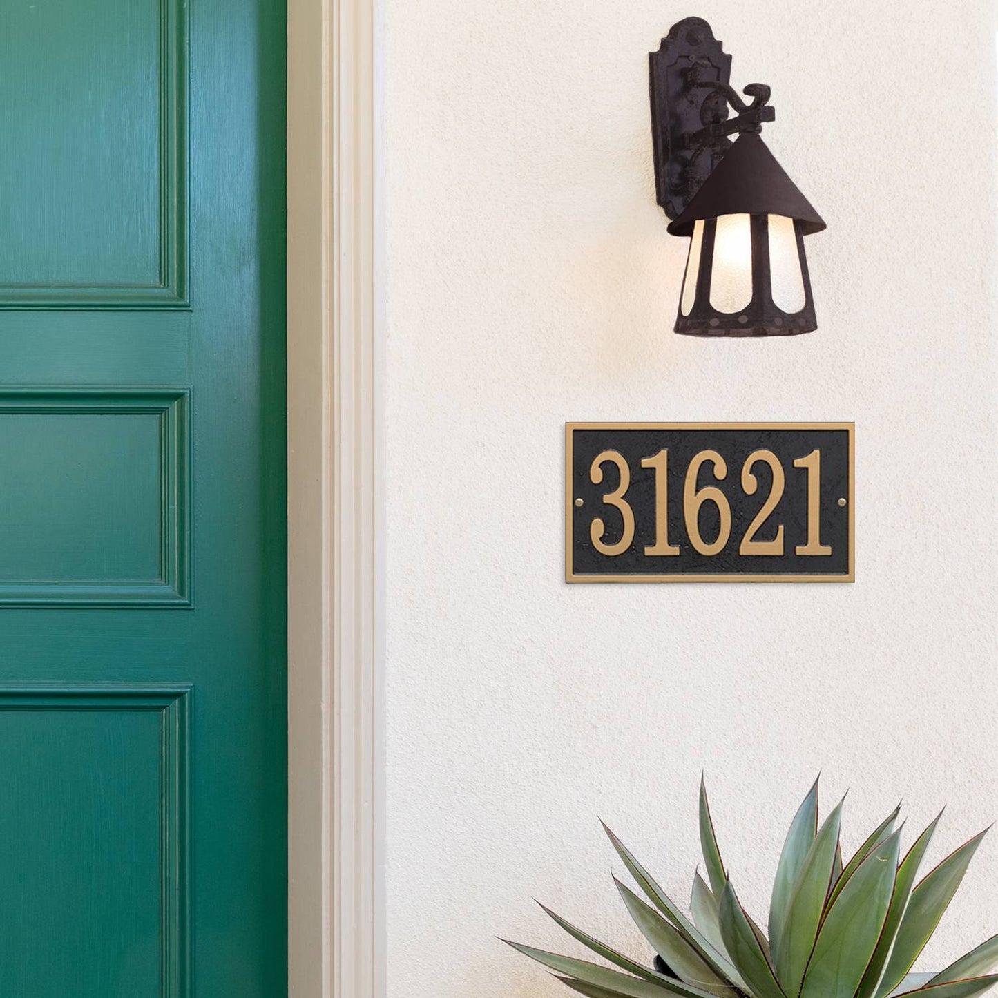 Handcrafted black and gold rectangular address plaque showcasing bold numbers, made in USA, enhancing curb appeal for Home & Decor, Household Helpers, and Mailboxes and Address Signs collections.
