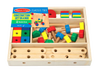 Wooden construction set in a neatly organized box featuring colorful nuts, bolts, and connecting bars designed to develop fine motor skills and hand-eye coordination, ideal for indoor play and children's toys collections.