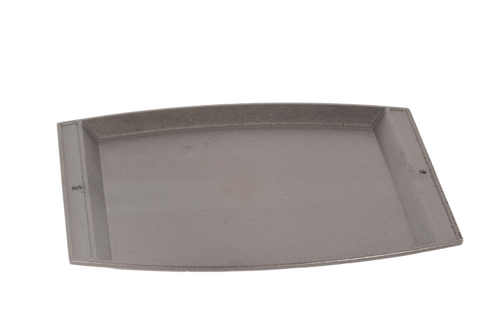 Pre-seasoned cast iron baking and serving platter with a flat rectangular surface and raised edges, designed for durable kitchen use, handcrafted in the USA.