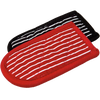 Set of two padded handle covers in red and black stripes designed to protect hands from heat up to 350°F, ideal for cast iron cookware in Kitchen & Food and Cookware collections.