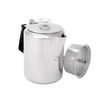 Polished stainless steel coffee percolator with detachable grounds basket and see-through plastic top, featuring a stay-cool silicone handle, ideal for Kitchen & Food and Brewing Coffee and Tea collections.