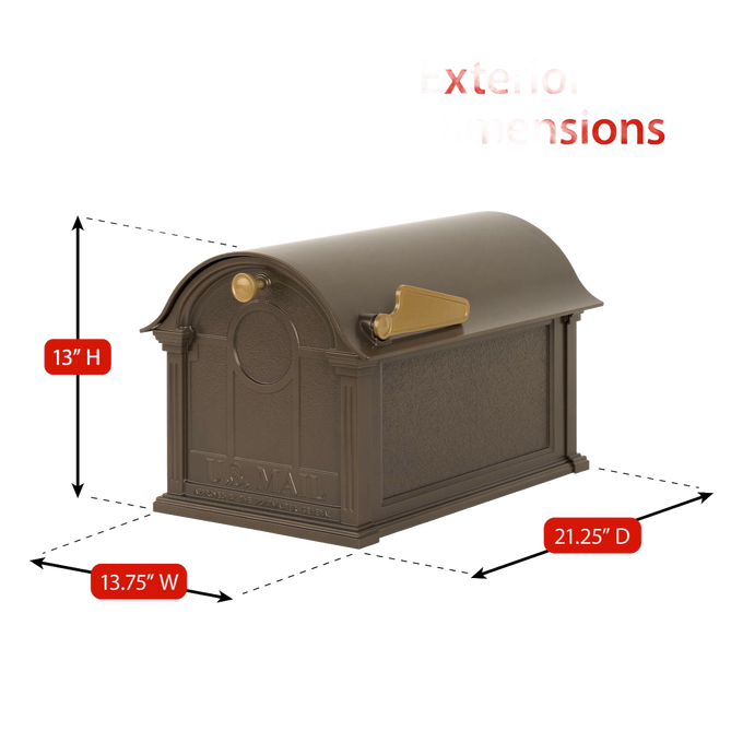 Handcrafted bronze and gold mailbox with curved top and raised details, designed for outdoor use, part of Home & Decor, Mailboxes and Address Signs, USA Made collections.