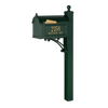 Handcrafted green and gold mailbox with matching post featuring custom address plaque, made in the USA, ideal for Home & Decor, Household Helpers, and Mailboxes and Address Signs collections.