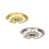 Pair of handcrafted polished brass and chrome central bottom plates designed to connect tank and lantern frame, suitable for Lamps & Lighting, Parts and Accessories, and Best Sellers collections.