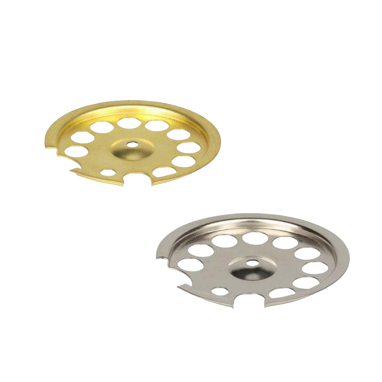 Pair of handcrafted polished brass and chrome central bottom plates designed to connect tank and lantern frame, suitable for Lamps & Lighting, Parts and Accessories, and Best Sellers collections.