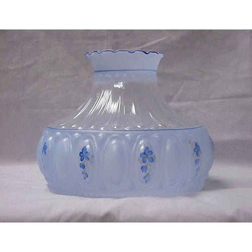 Blue glass lamp shade with soft floral details and ruffled top edge, designed to diffuse light gently for Aladdin oil lamps, featured in Lamps & Lighting and Best Sellers collections.