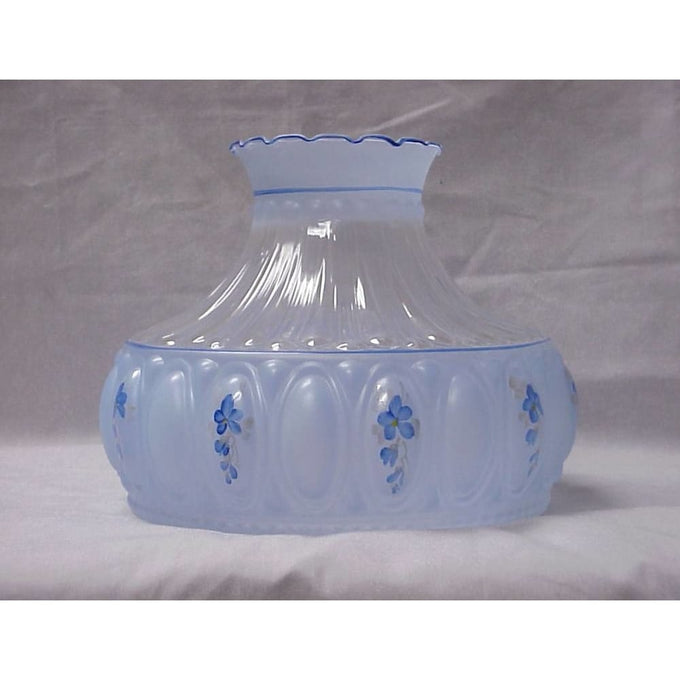 Blue glass lamp shade with soft floral details and ruffled top edge, designed to diffuse light gently for Aladdin oil lamps, featured in Lamps & Lighting and Best Sellers collections.