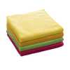 Stack of four premium microfiber cleaning cloths in yellow, orange, green, and red, designed for versatile, chemical-free use, featured in Home & Decor and Household Cleaning collections.