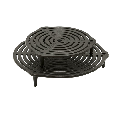 Two-tier cast iron stack grate with sturdy legs for even heat distribution, ideal for Dutch ovens, featured in Farm, Garden & Tool, Kitchen & Food, Camping, Cookware, Cast Iron, and Best Sellers collections.