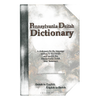 Paperback Pennsylvania Deitsh Dictionary featuring Deitsh to English and English to Deitsh translations, with a marbled cover and black spine, part of Heritage and Lifestyle Books collections.