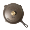 Top view of a handcrafted, Amish-made cast iron skillet lid with solid brass knob, embossed with "Lancaster Cast Iron No 8 Pennsylvania USA," ideal for Kitchen & Food, Camping, and USA Made collections.