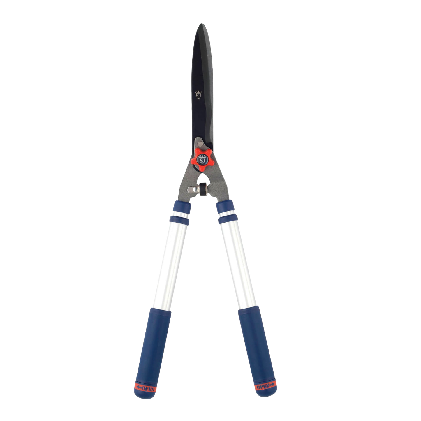 Lightweight telescopic hedge shears with extendable aluminum handles and sharp blades for precision pruning, featured in Farm, Garden & Tool and Lawncare collections.
