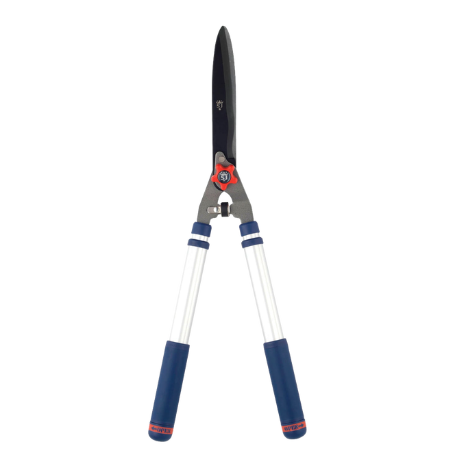Lightweight telescopic hedge shears with extendable aluminum handles and sharp blades for precision pruning, featured in Farm, Garden & Tool and Lawncare collections.