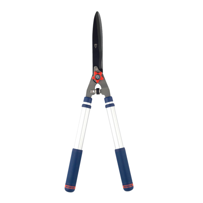 Lightweight telescopic hedge shears with extendable aluminum handles and sharp blades for precision pruning, featured in Farm, Garden & Tool and Lawncare collections.