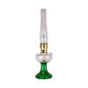 Vintage-style oil lamp with clear glass chimney and emerald green glass base featuring a handcrafted, sweeping font design, ideal for Lamps & Lighting and Oil Lamps collections.