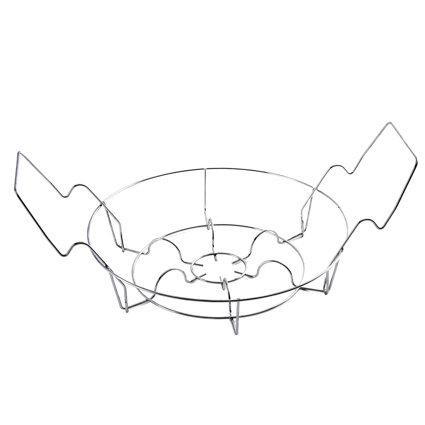 Chrome-plated steel canning rack designed to hold seven jars securely, featuring wide handles for easy lifting, ideal for Kitchen & Food, Food Preservation, and Canning Accessories collections.