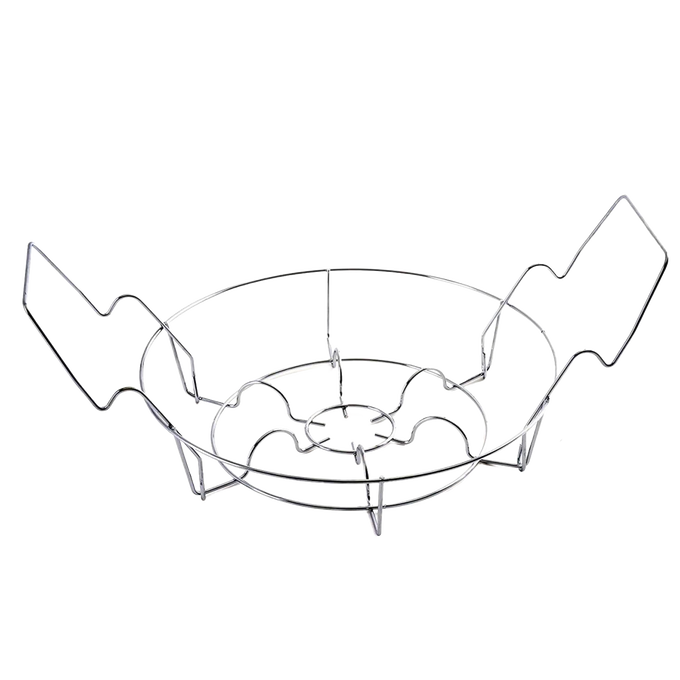 Chrome-plated steel canning rack designed to hold seven jars securely, featuring wide handles for easy lifting, ideal for Kitchen & Food, Food Preservation, and Canning Accessories collections.