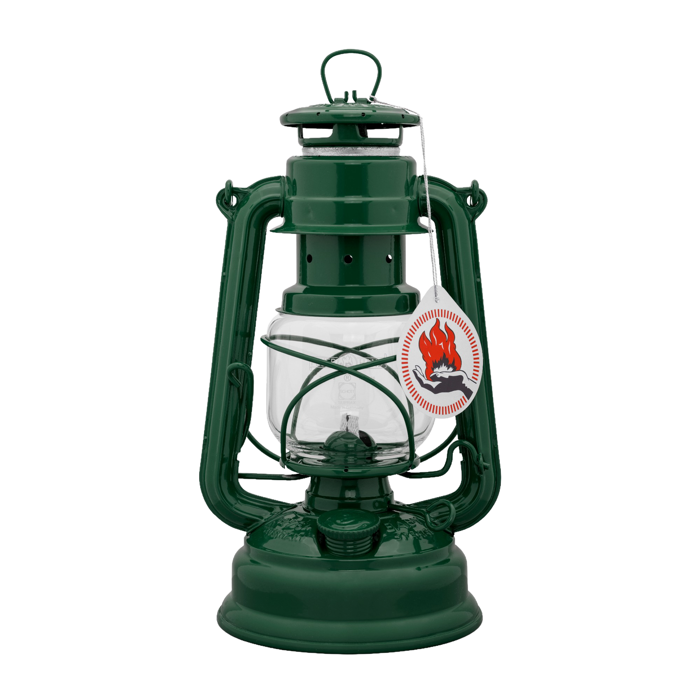 Handcrafted green galvanized oil lantern with a thermal heat-resistant clear globe, designed for durable outdoor, camping, and emergency lighting in Lamps & Lighting, Camping, and Emergency Supplies collections.