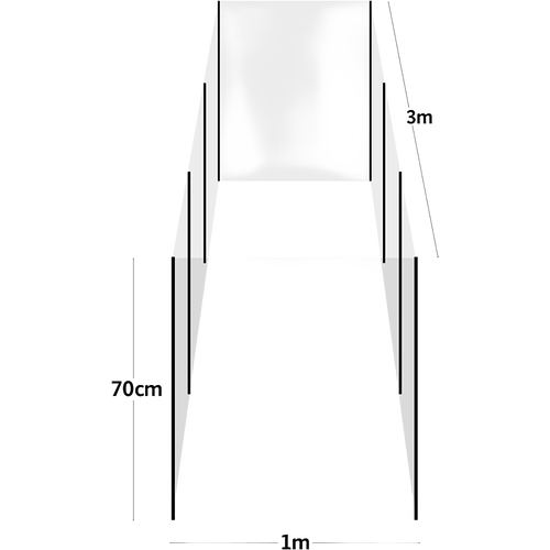 Diagram showing dimensions of a micromesh pest and wind barrier with 0.6mm mesh and integral bamboo supports, measuring 1 meter wide, 0.7 meters tall, and 3 meters deep for garden protection.