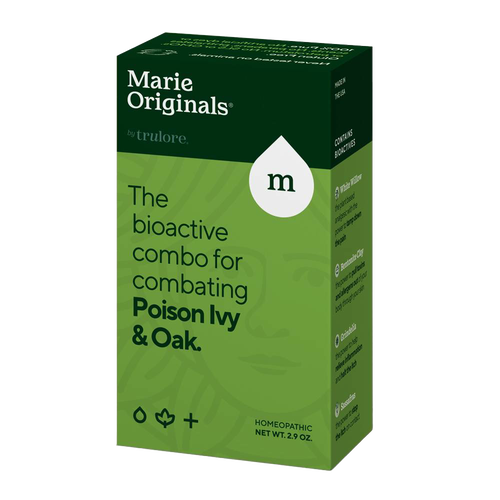 Green and dark green box packaging of a handcrafted, USA made bioactive homeopathic soap bar for soothing poison ivy and oak irritation, featured in health and personal hygiene collections.
