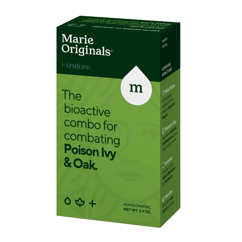 Green and dark green box packaging of a handcrafted, USA made bioactive homeopathic soap bar for soothing poison ivy and oak irritation, featured in health and personal hygiene collections.