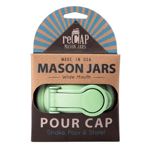 Green wide-mouth pour lid with flip-top spout and carry loop, crafted from durable no-break plastic, made in USA, ideal for Kitchen & Food, Kitchen Gadgets, and Best Sellers collections.